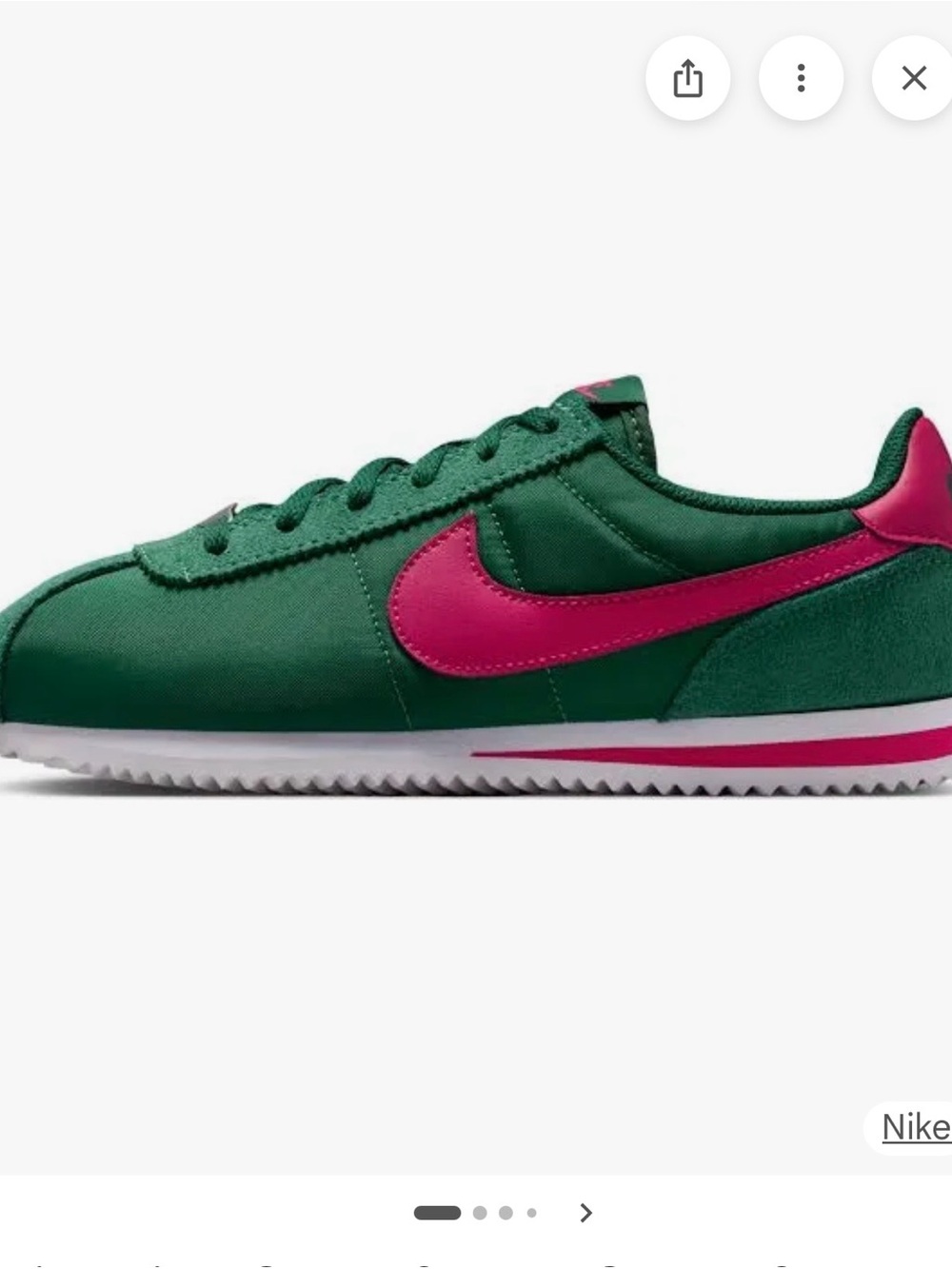 Nike Cortez TXT (GS) Green Sneaker with Pink Swoosh